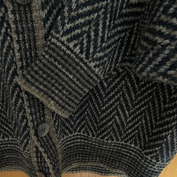 Bachrach Vintage Cardigan Sweater Black Brown Chevron Men’s Large Union Made - Picture 4 of 6